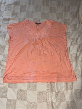 Natural Reflections Peach Embroidered V-Neck Short Sleeve Tunic